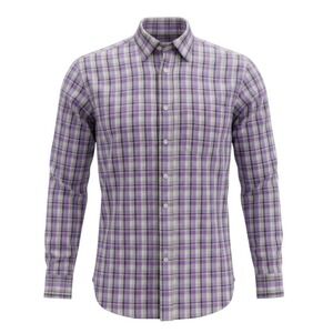 Brioni Button Down Shirt Mens Medium Purple Plaid Cotton Long Sleeve Italy